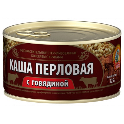 Каша перловая с говядиной ГОСТ 325г